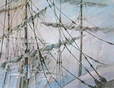 Pinks masts - watercolor - marine art