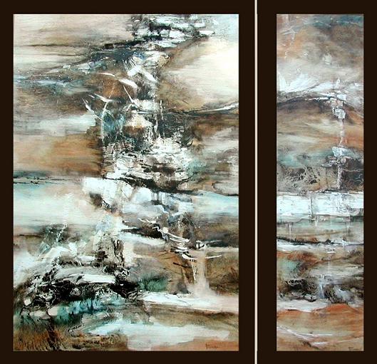 Rocks and Water - diptych - tar painting