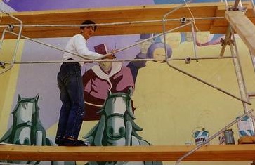 Saran, ralisation du mur peint de la rue du 11 octobre par Fabienne Quinsac