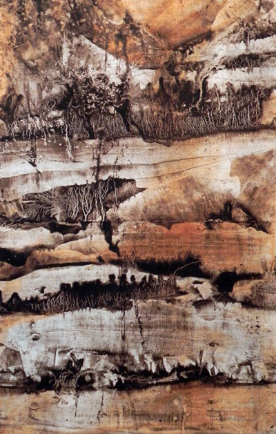 "Valle", tableau goudron et terre - Fabienne Quinsac