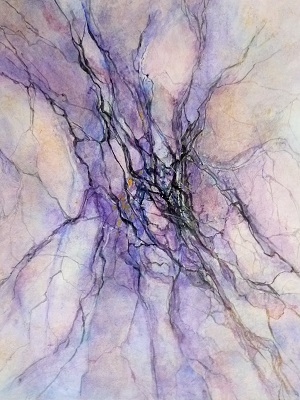 Aquarelle - stuc (faux marbre) aux chevaux