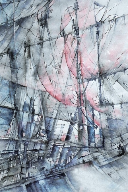 Shrouds / Tangled Masts - marine art - watercolor